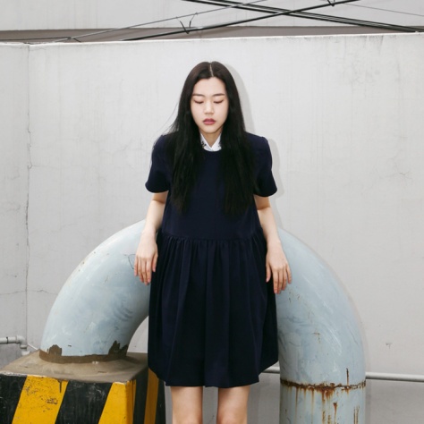 Fashiontoany Navy dress look with collar layer